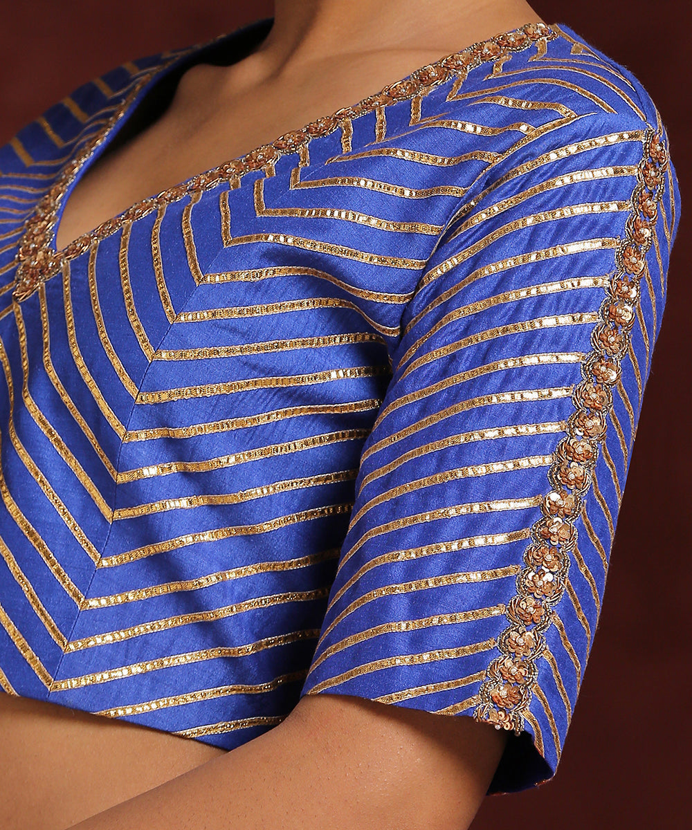 Handcrafted_Blue_Moonga_Silk_Blouse_With_Gota_Patti_And_Zardozi_Work_WeaverStory_04