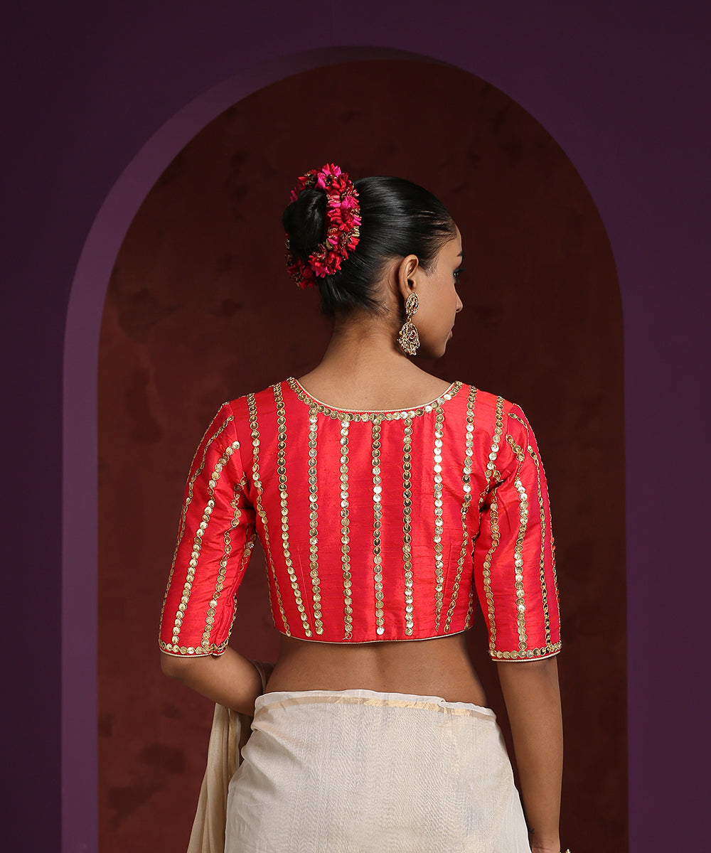 Red_Raw_Silk_Stripe_Embroidery_Blouse_WeaverStory_03