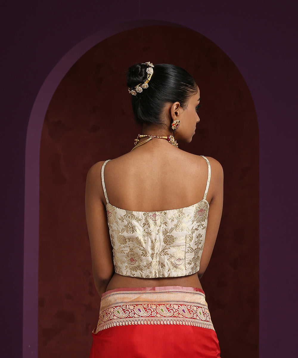 White_Thin_Strap_Pure_Katan_Silk_Brocade_Blouse_WeaverStory_03