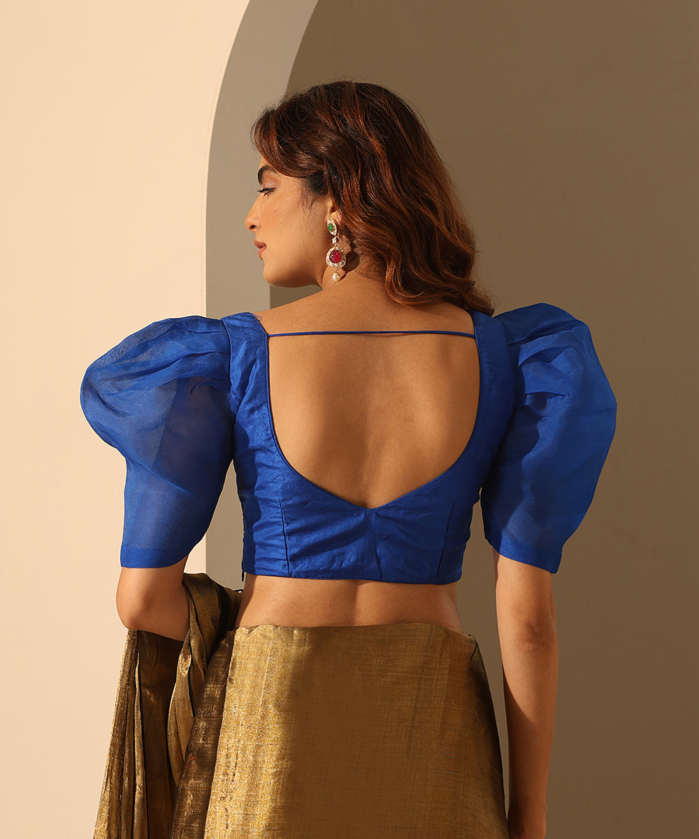 Royal_Blue_Pure_Silk_Blouse_With_Organza_Cowl_Sleeves_WeaverStory_03