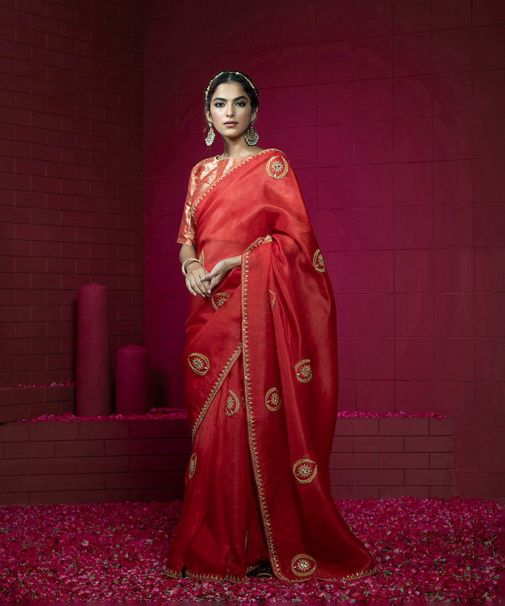 Brick_Red_Handloom_Organza_Saree_with_Closed_Neck_Brocade_Blouse_WeaverStory_02