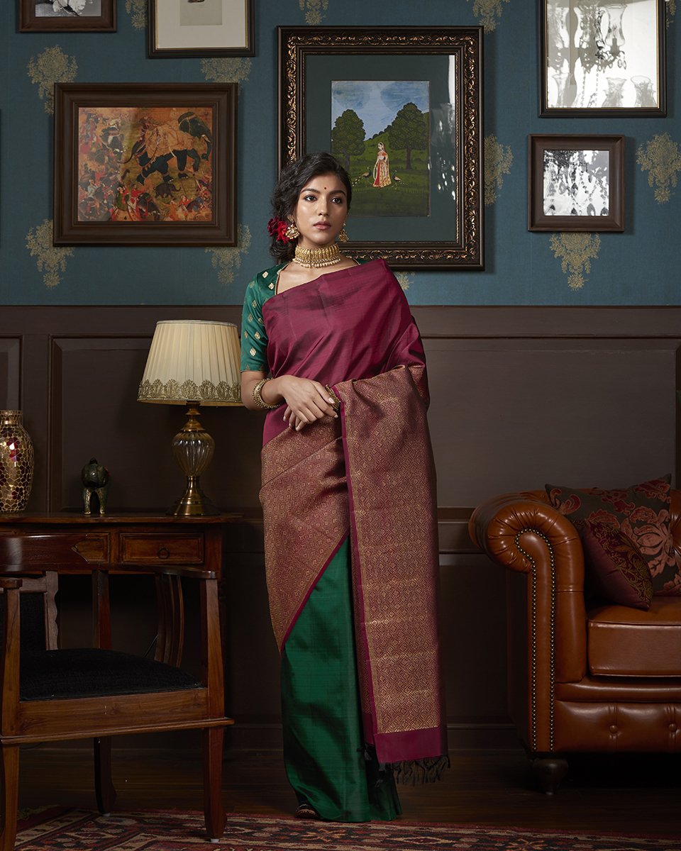 Maroon_Handloom_Kanjivaram_Silk_Saree_With_All_Over_Zari_Brocade_WeaverStory_02