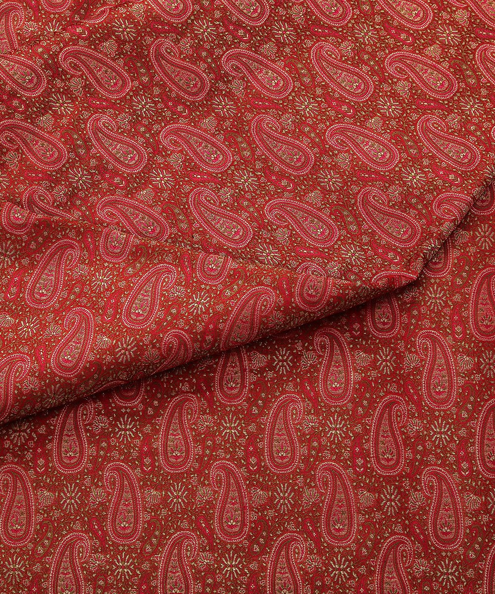 Maroon_Handloom_Pure_Katan_Silk_Zari_Brocade_Banarasi_Fabric_WeaverStory_04