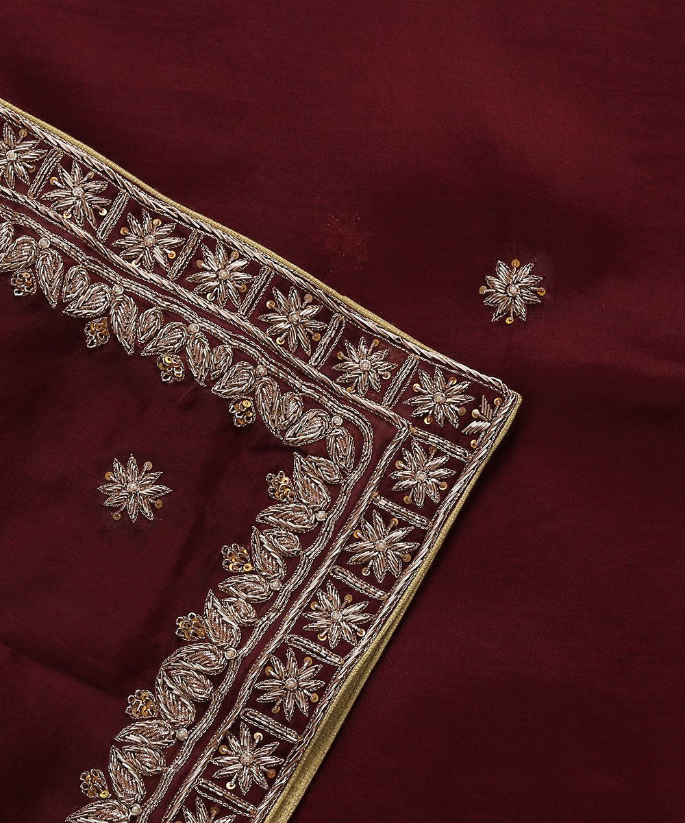 Wine_Handloom_Organza_Dupatta_with_Hand_Embroidery_Zardozi_Borders_WeaverStory_02