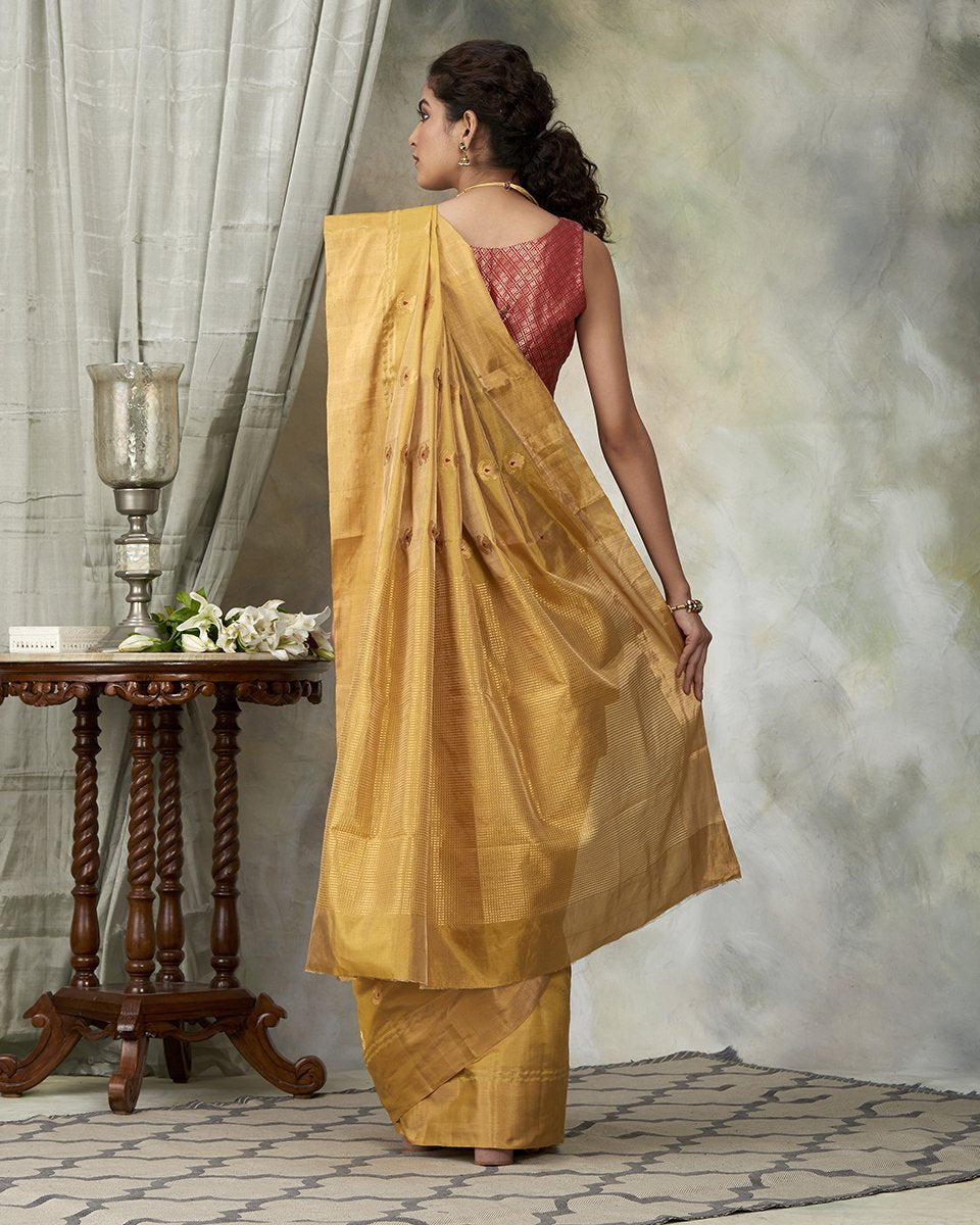 Mustard_Handloom_Tissue_Saree_With_Floral_Meenakari_Boota_WeaverStory_03