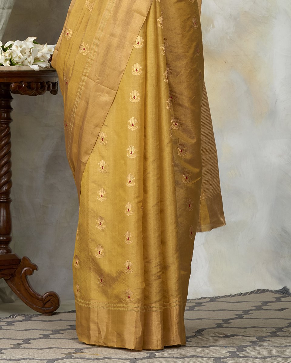 Mustard_Handloom_Tissue_Saree_With_Floral_Meenakari_Boota_WeaverStory_04