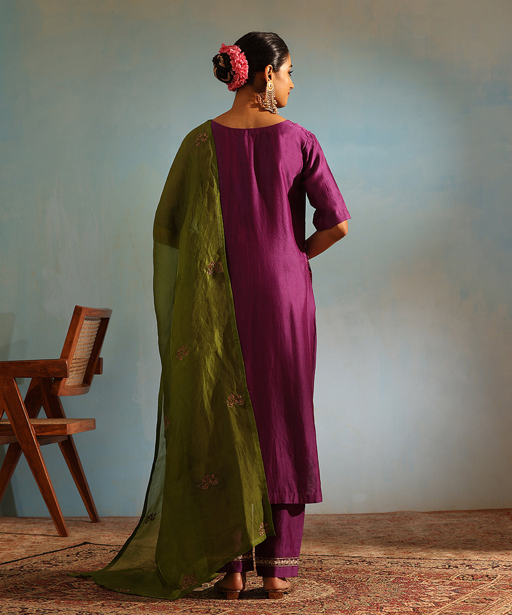 Handloom_Purple_Chanderi_Silk_Kurta_With_Pants_And_Organza_Dupatta_WeaverStory_03