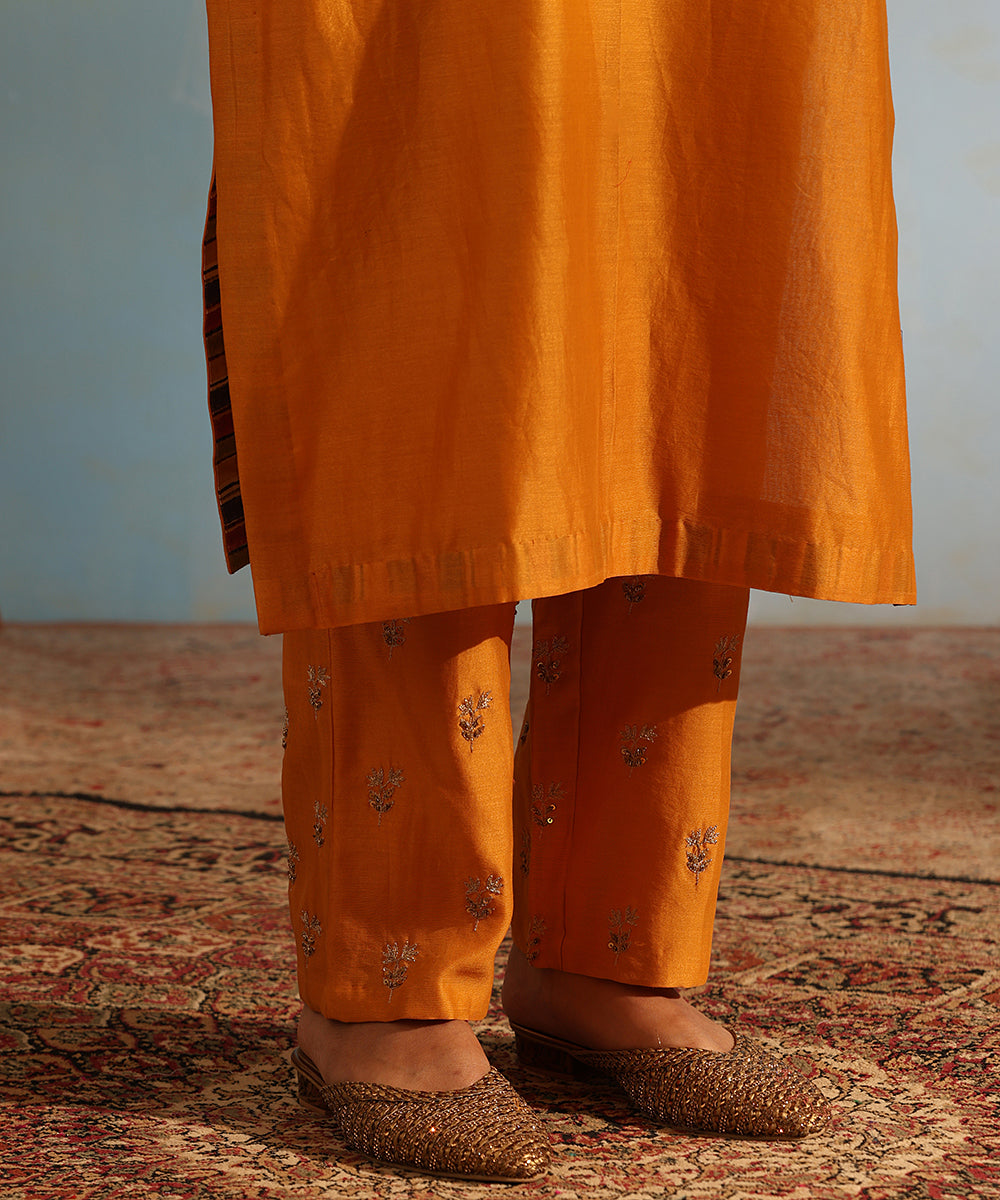 Yellow_Handloom_Chanderi_Silk_Kurta_With_Pants_And_Hot_Pink_Organza_Dupatta_WeaverStory_06