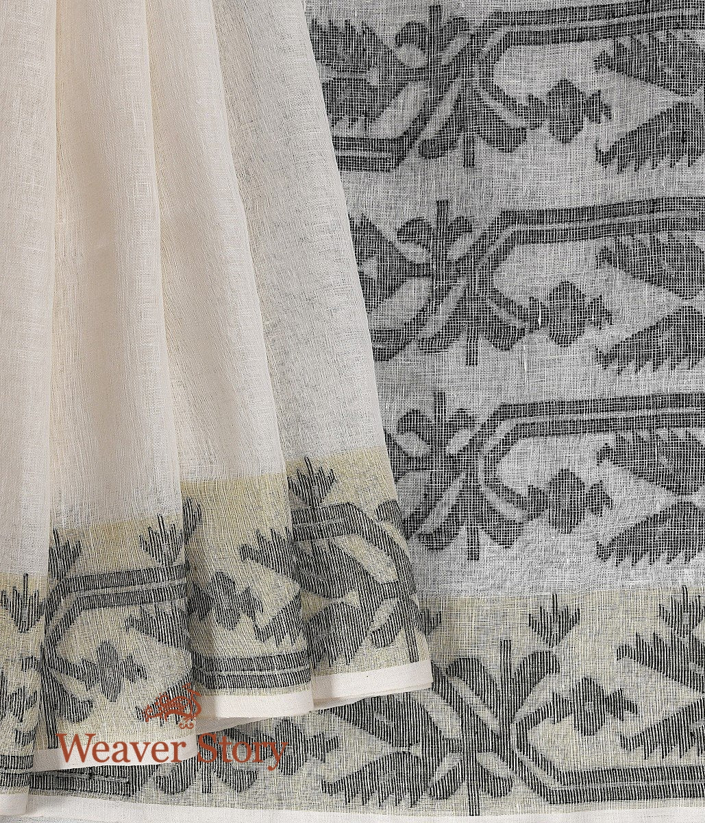 Hand_Woven_Linen_Jamdani_Saree_in_OffWhite_and_Black_WeaverStory_04