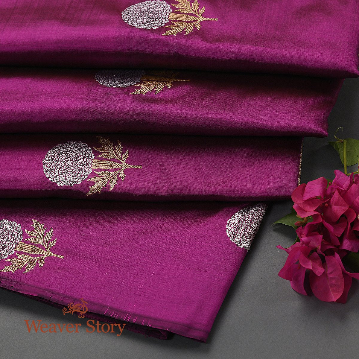 Handloom_Wine_Katan_Silk_Fabric_with_Kadhwa_Booti_in_gold_and_silver_zari_WeaverStory_01