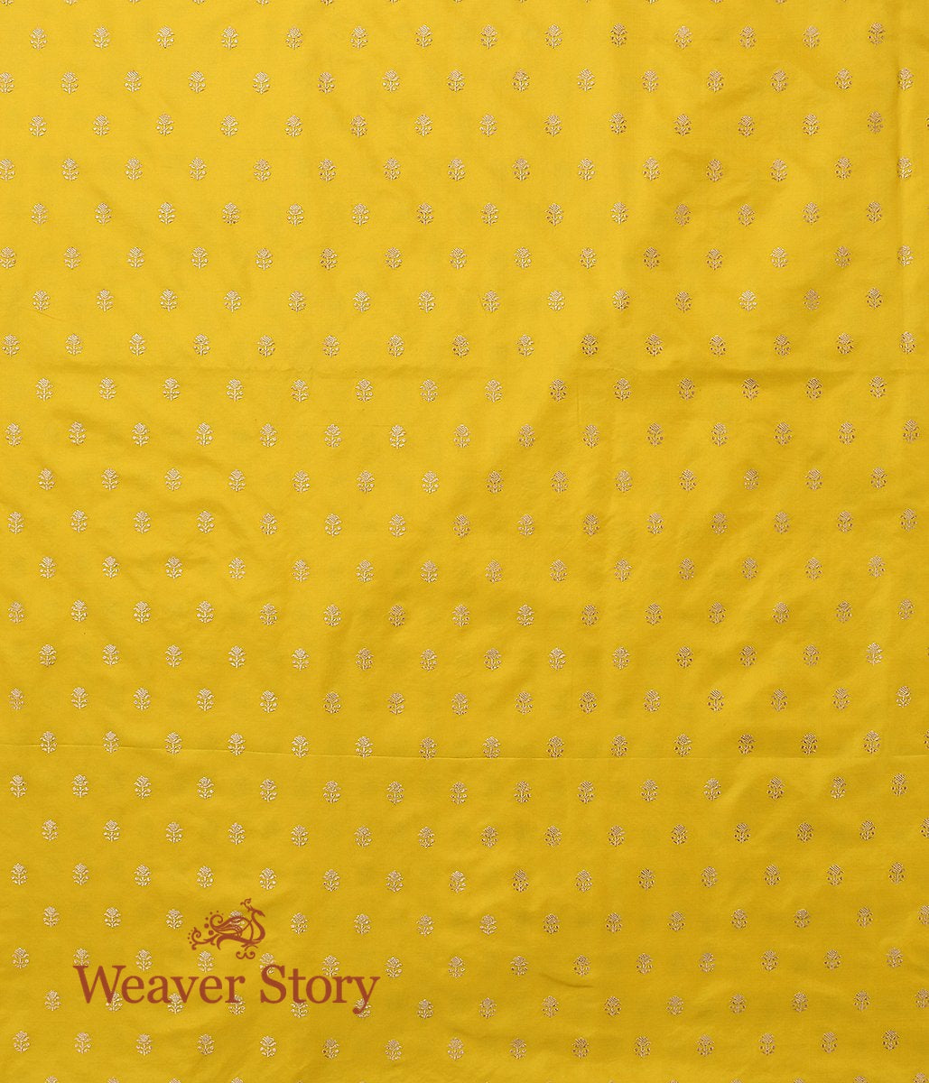 Handloom_Yellow_Leaf_Booti_Fabric_in_Katan_Silk_WeaverStory_03
