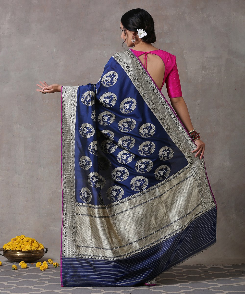 Navy_Blue_Handloom_Pure_Katan_Silk_Banarasi_Saree_with_Kadhwa_Crane_Motifs_and_Pink_Selvedge_WeaverStory_03