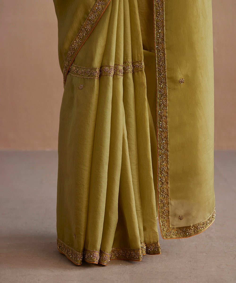 Handloom_Charteuse_Green_Organza_Saree_With_Embroidered_Zardozi_Floral_Border_WeaverStory_04