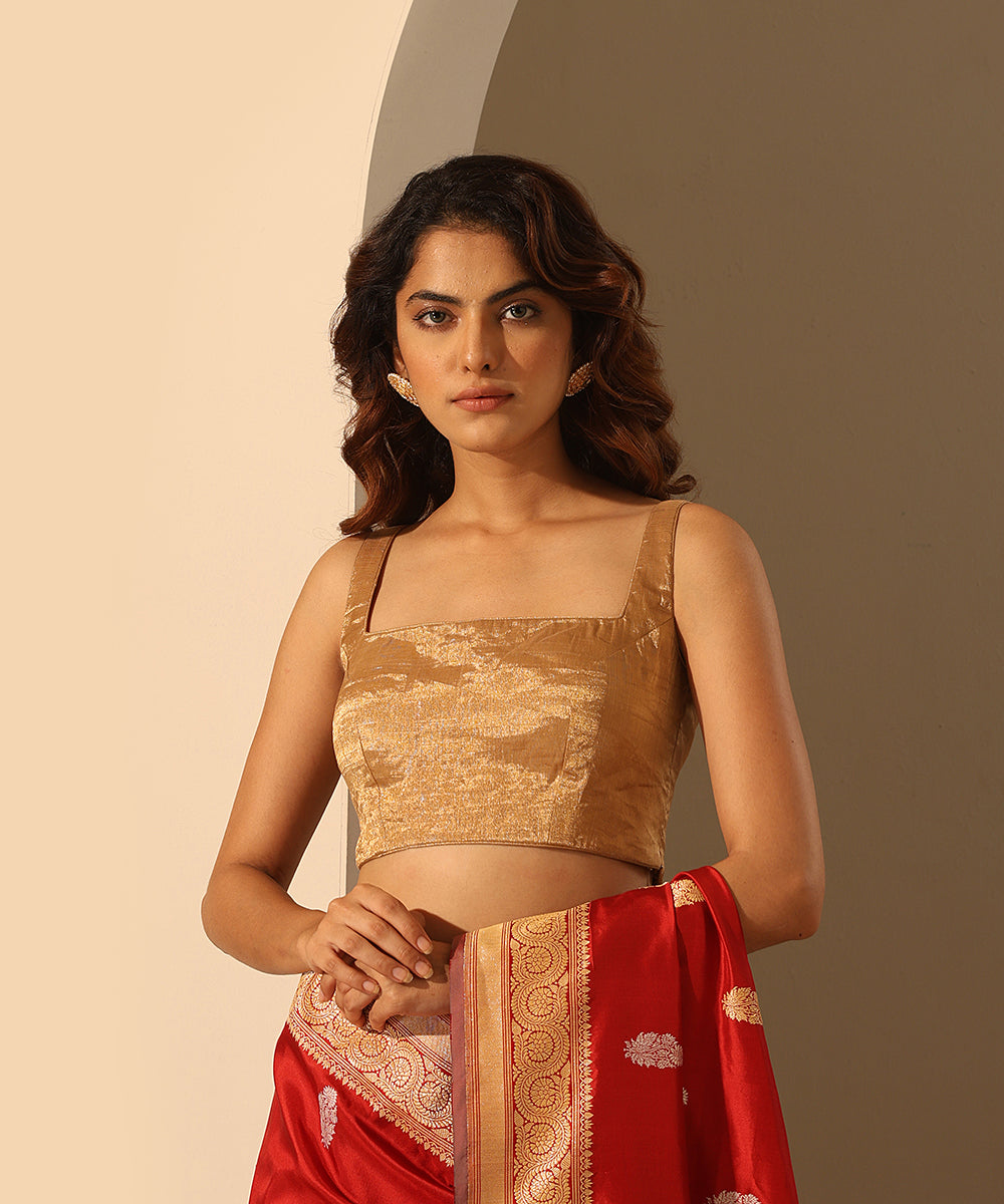 Golden_Tissue_Silk_Blouse_With_Square_Neckline_WeaverStory_02