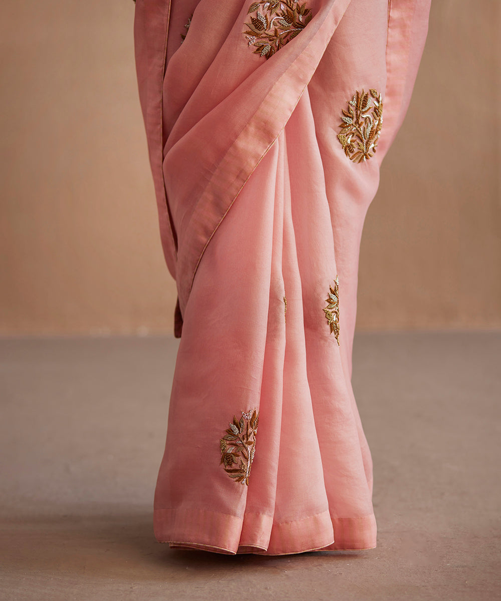 Blush_Pink_Handloom_Organza_Saree_With_Lotus_Motifs_And_Tissue_Stripes_WeaverStory_04