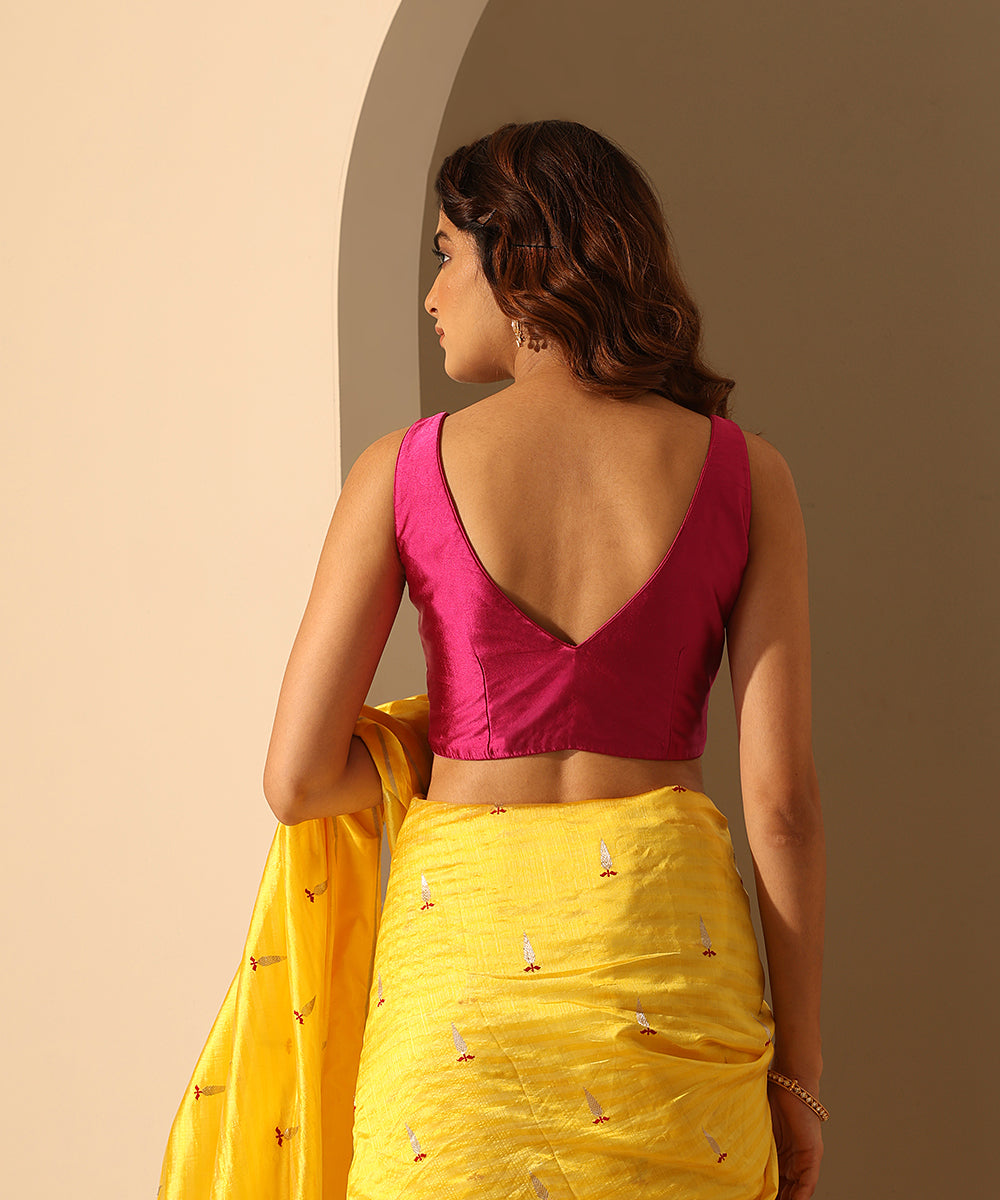 Magenta_Satin_Silk_Blouse_With_Pleating_Details_WeaverStory_03
