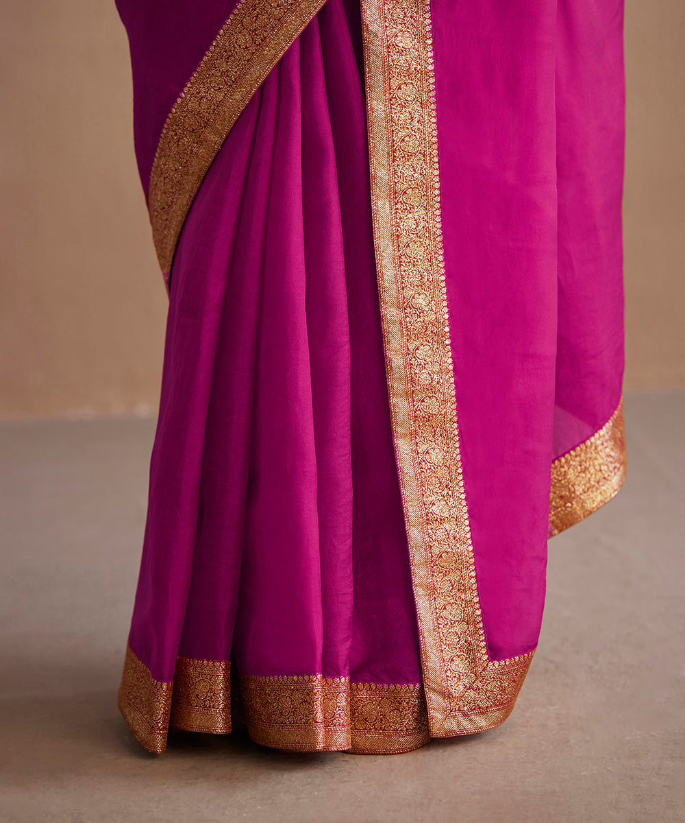 Handloom_Hot_Pink_Organza_Saree_With_Golden_Sanjab_Border_WeaverStory_04
