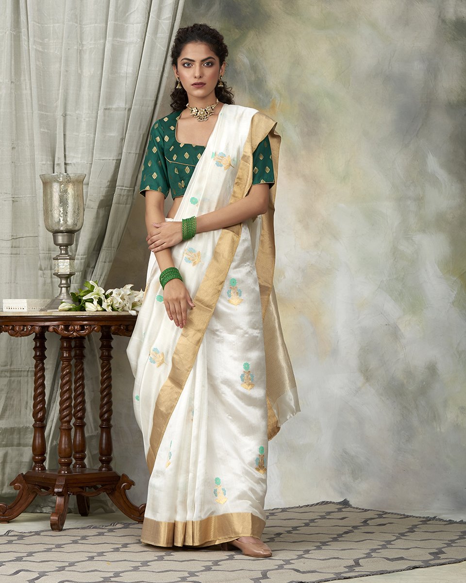 Milky_White_Handloom_Chanderi_Silk_Saree_with_Floral_Meenakari_Booti_WeaverStory_02