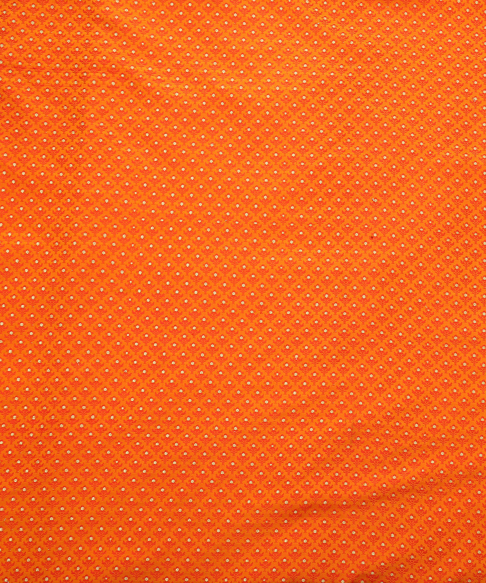 Orange Handloom Pure Katan Silk Tanchoi Banarasi Fabric With Zari Booti