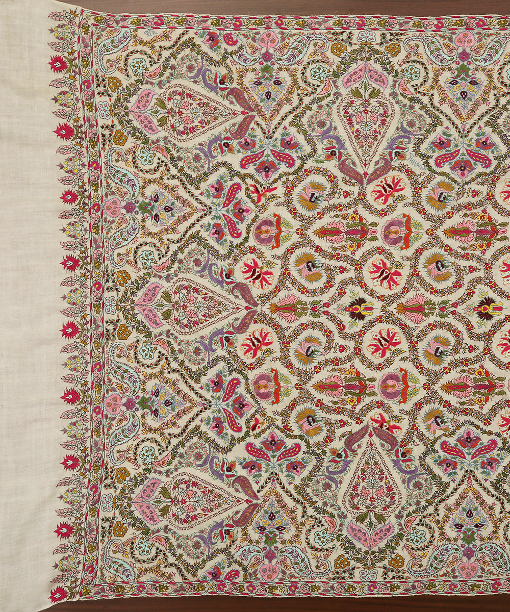 Cream_Pure_Pashmina_Shawl_With_Multicolor_Bharan_Embroidery_WeaverStory_02