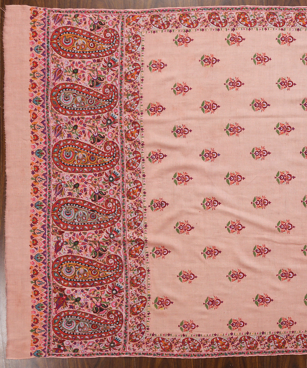Handwoven_Peach_Pure_Pashmina_Shawl_With_Kashidakari_And_Paper_Mache_Work_WeaverStory_02