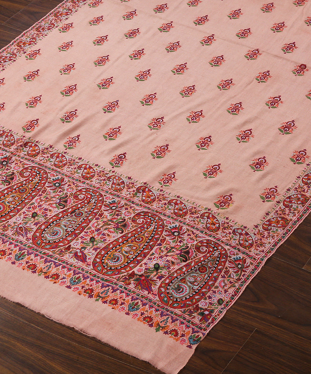 Handwoven_Peach_Pure_Pashmina_Shawl_With_Kashidakari_And_Paper_Mache_Work_WeaverStory_03