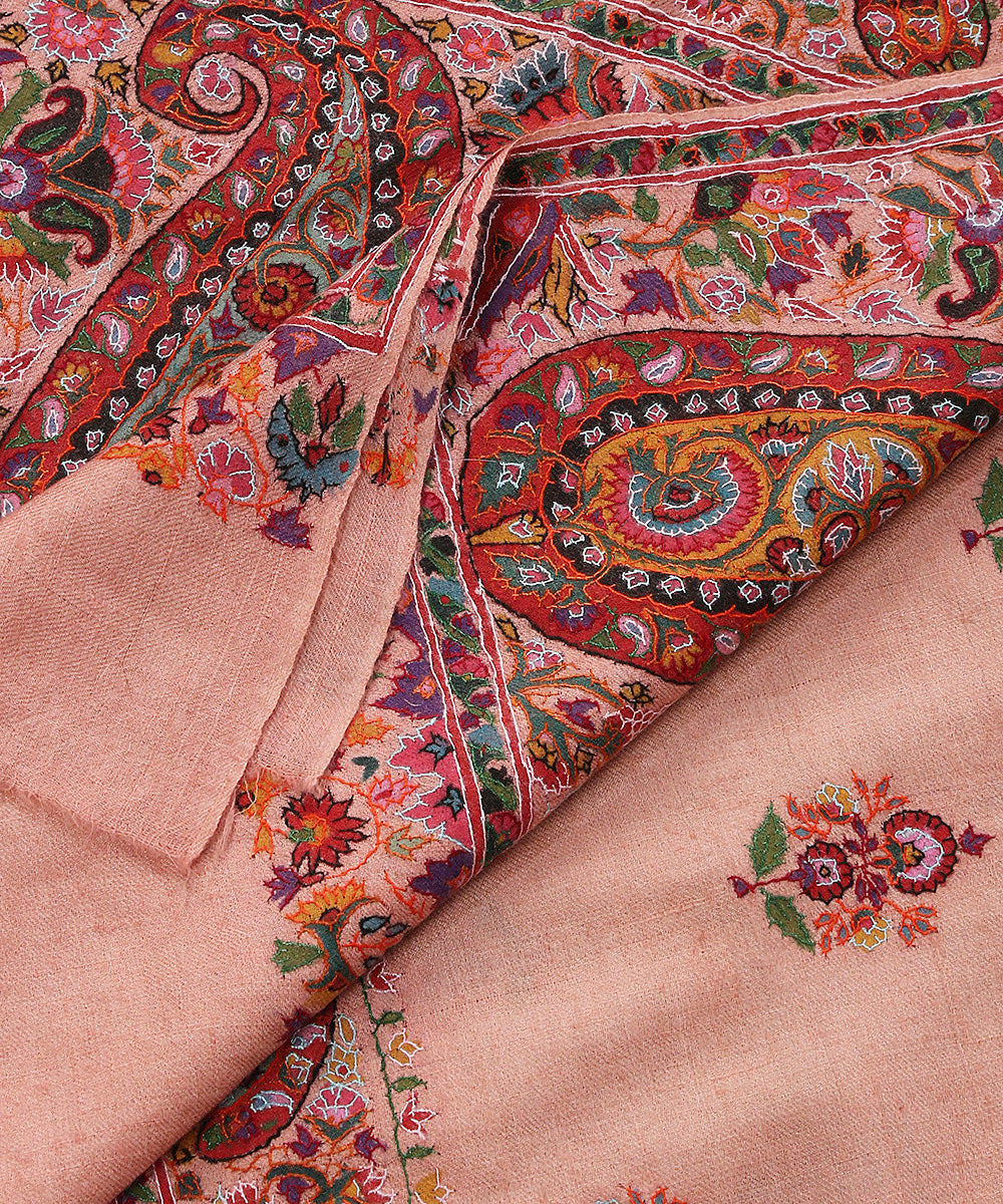 Handwoven_Peach_Pure_Pashmina_Shawl_With_Kashidakari_And_Paper_Mache_Work_WeaverStory_04