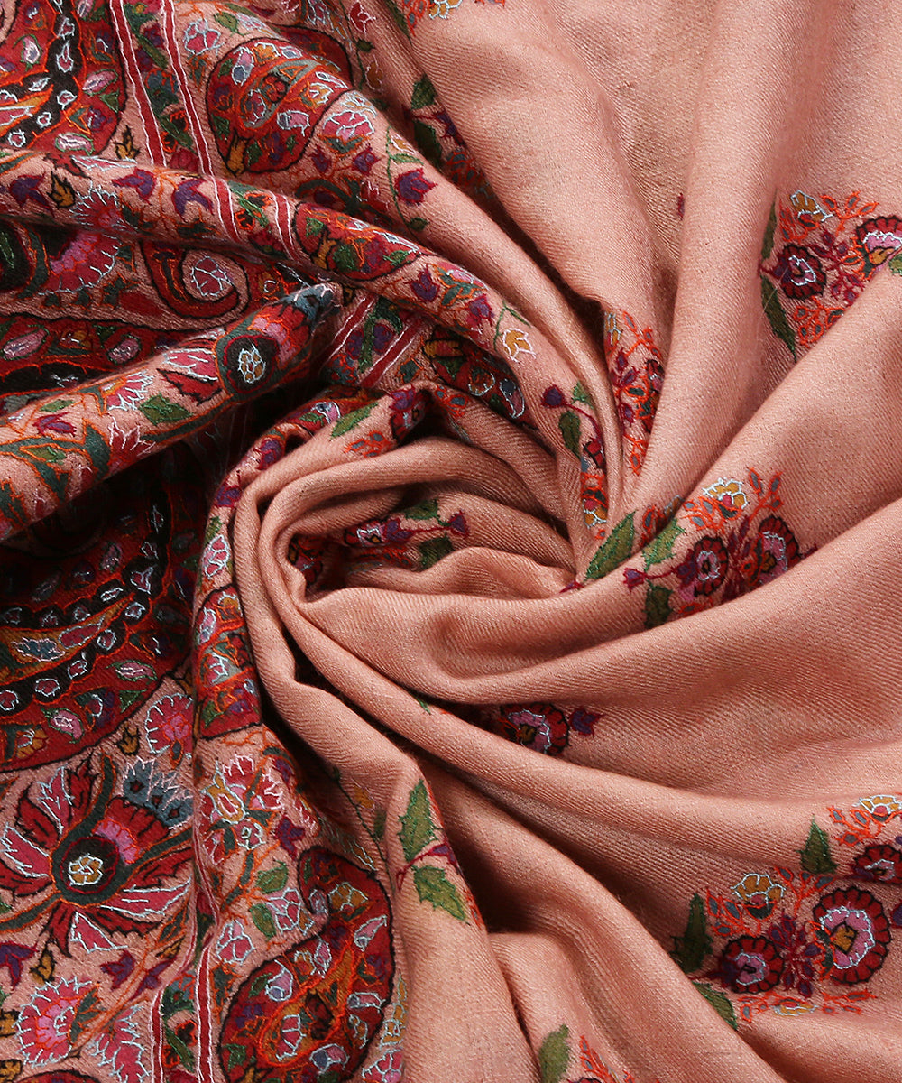 Handwoven_Peach_Pure_Pashmina_Shawl_With_Kashidakari_And_Paper_Mache_Work_WeaverStory_05