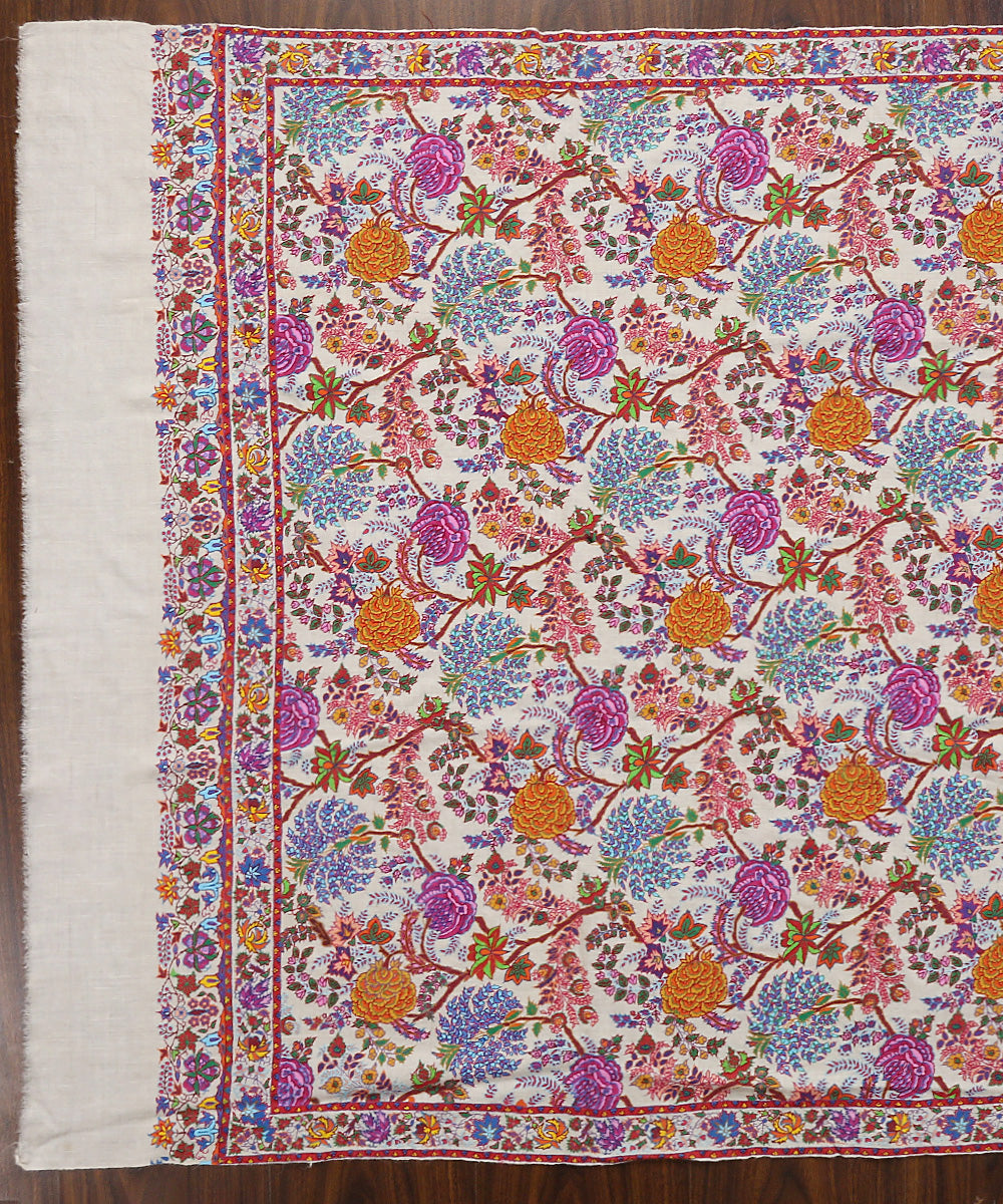 White_Handwoven_Kalamkari_Pure_Pashmina_Shawl_With_Paper_Mache_Work_And_Kashidakari_WeaverStory_02