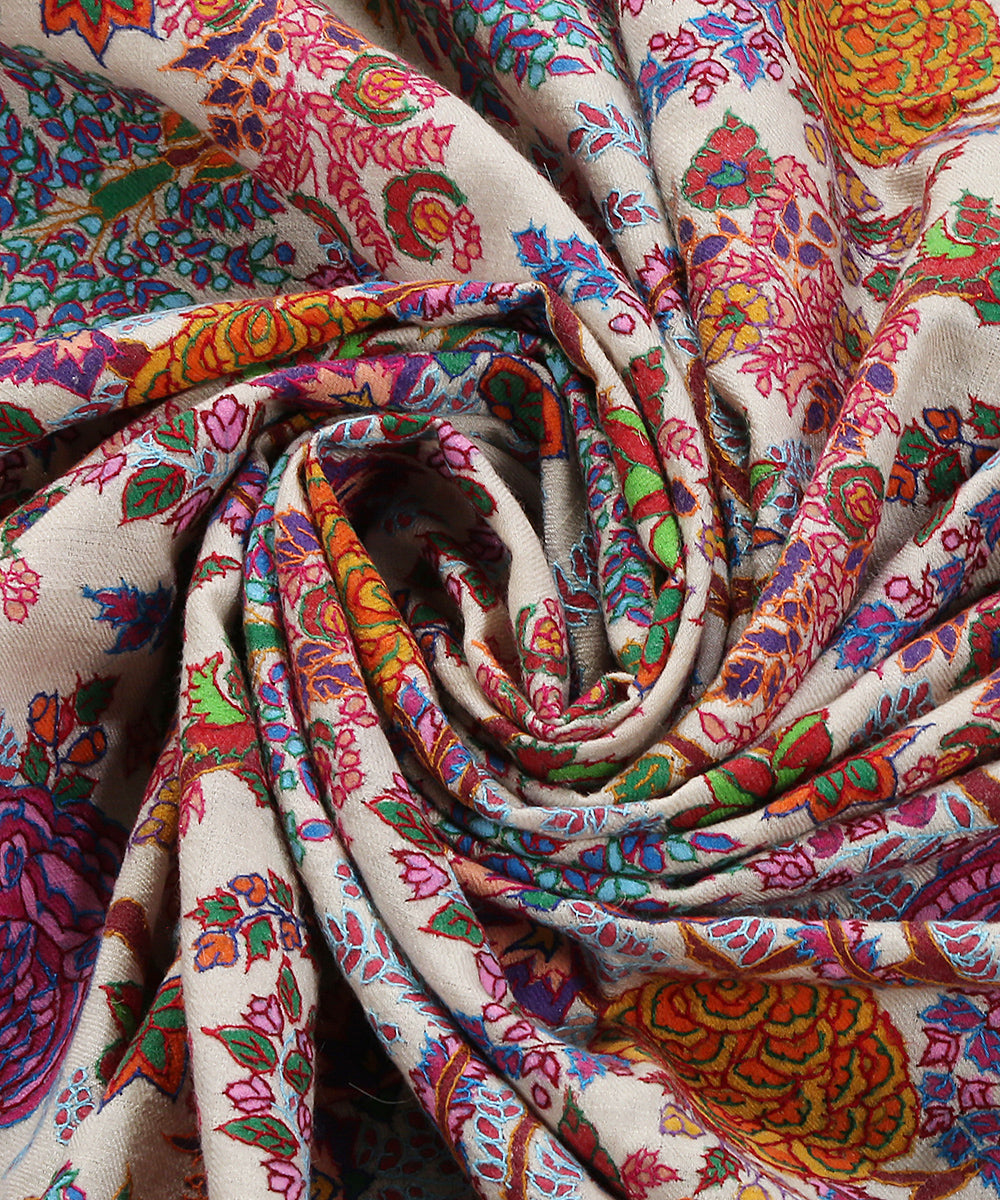 White_Handwoven_Kalamkari_Pure_Pashmina_Shawl_With_Paper_Mache_Work_And_Kashidakari_WeaverStory_05