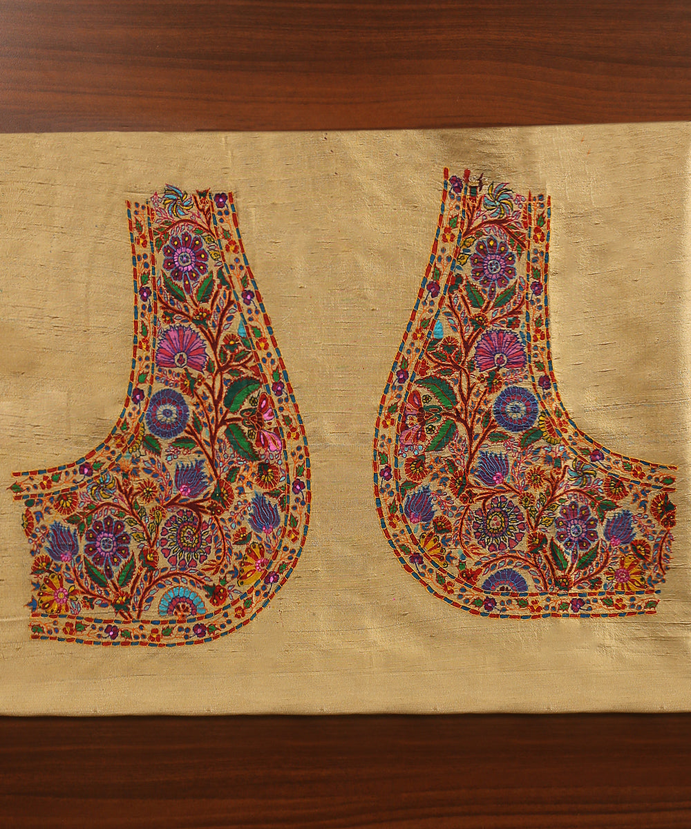 Ivory_Raw_Silk_Hand_Embroidered_Blouse_Fabric_With_Colorful_Flowers_And_Sozni_Kari_And_Kalamkari_WeaverStory_03