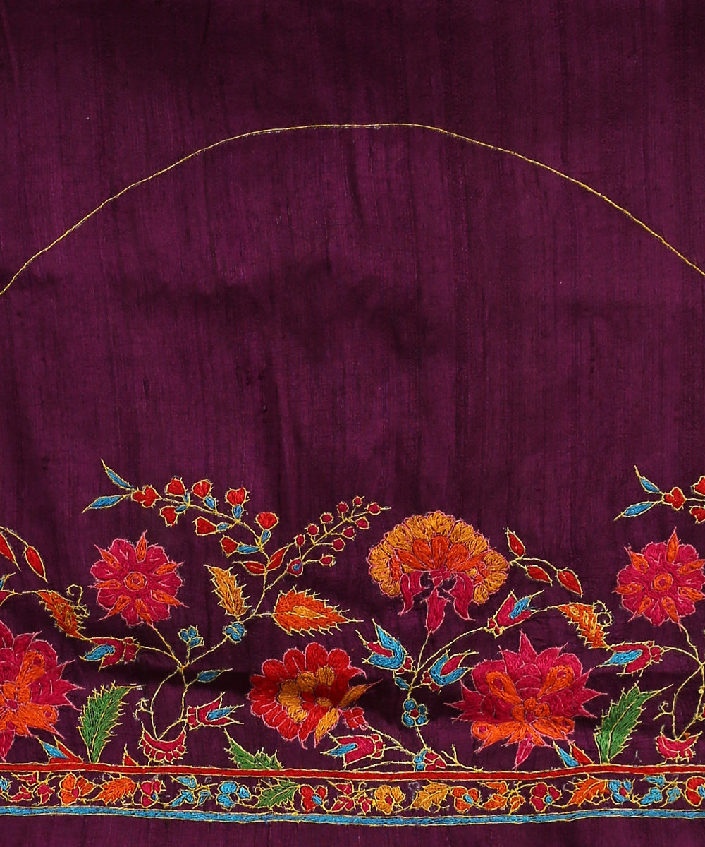 Purple_Raw_Silk_Blouse_Fabric_With_Kalamkari_And_Sozni_Kari_WeaverStory_04