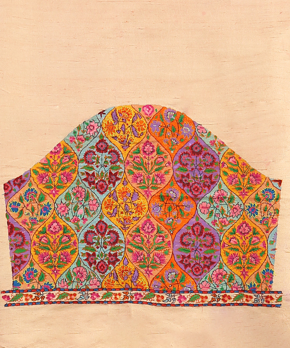Beige_Raw_Silk_Blouse_Fabric_With_Kalamkari_And_Sozni_Kari_WeaverStory_03