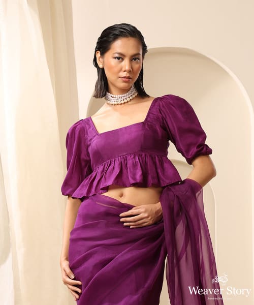 Purple_Organza_Saree_With_Tonal_Plain_Silk_Blouse_WeaverStory_03