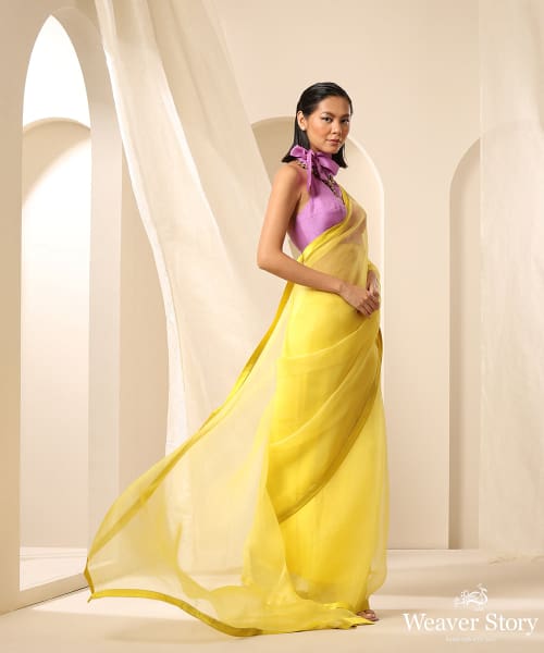Yellow_Organza_Saree_With_Contrast_Lavender_Tie-up_Silk_Blouse_WeaverStory_02