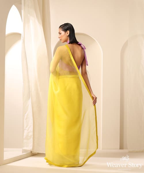 Yellow_Organza_Saree_With_Contrast_Lavender_Tie-up_Silk_Blouse_WeaverStory_04