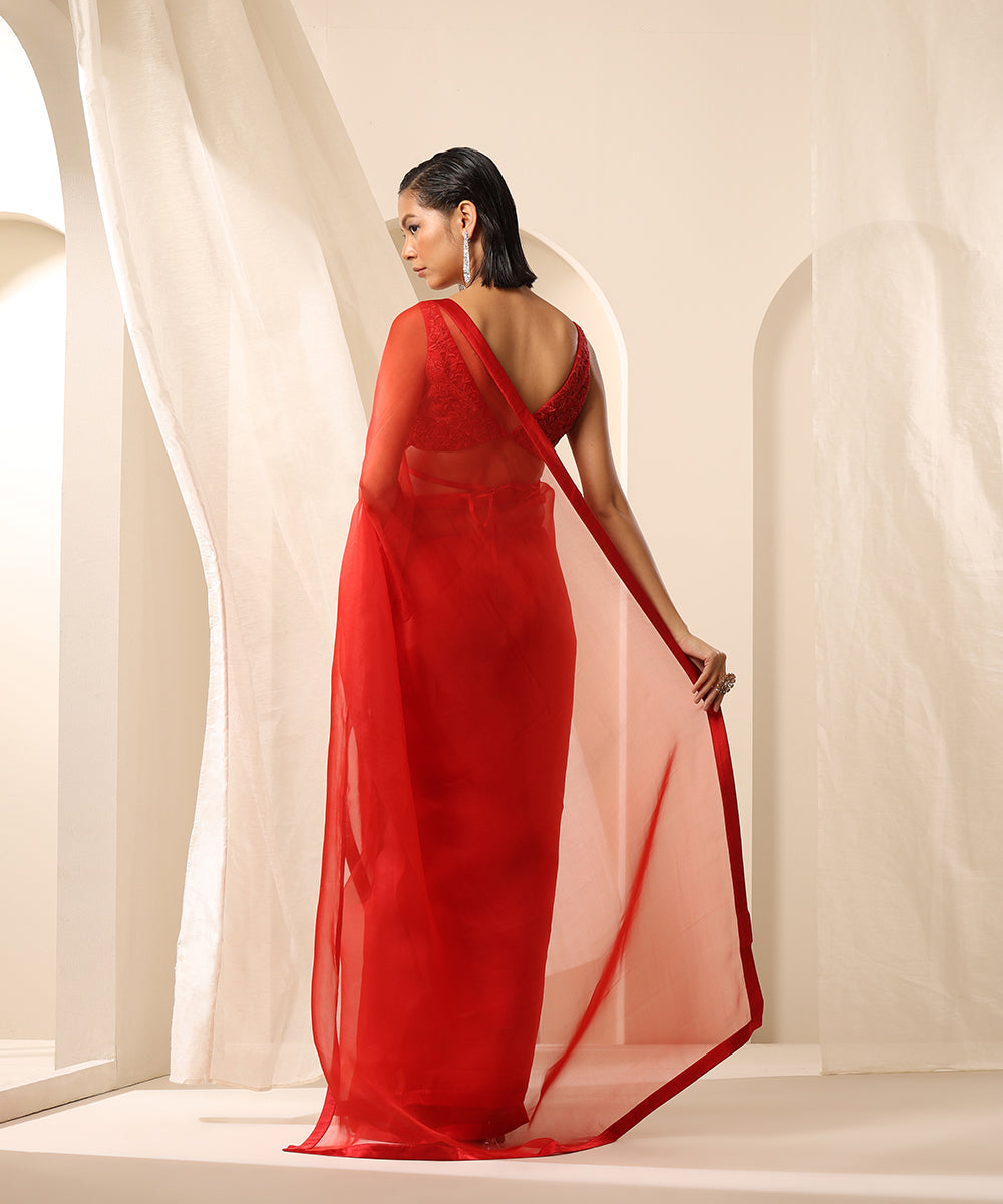 Red_Pure_Organza_Saree_With_Satin_Edges_WeaverStory_03