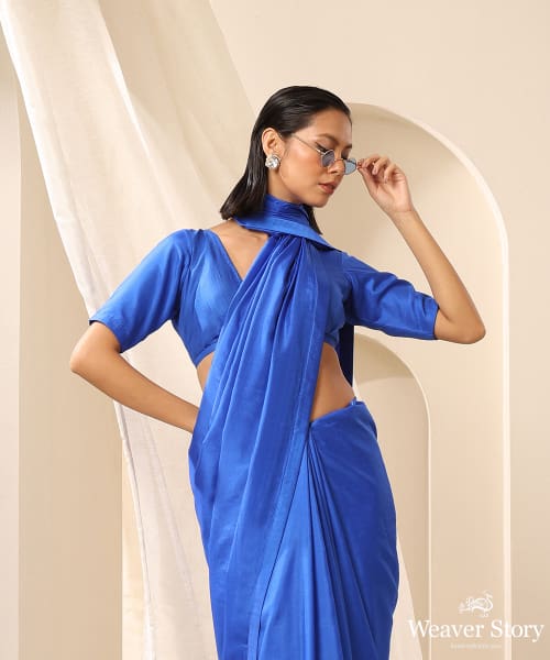 Royal_Blue_Pre-stitched_Side_Slit_Pure_Silk_Saree_With_Satin_Edges_WeaverStory_01
