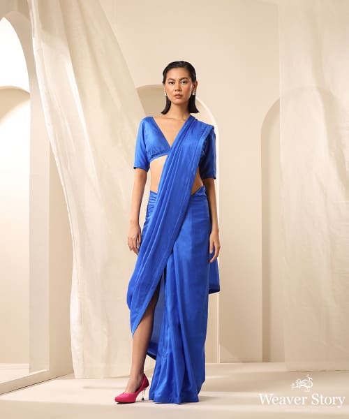 Royal_Blue_Pre-stitched_Side_Slit_Pure_Silk_Saree_With_Satin_Edges_WeaverStory_02