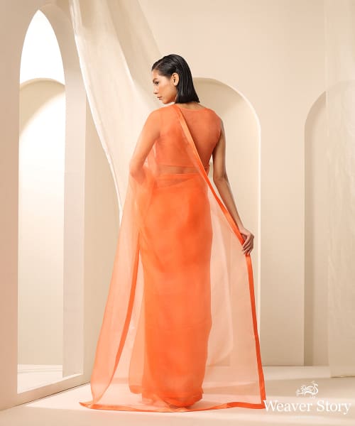 Peach_Fuzz_Organza_Saree_With_Tonal_Blouse_In_Organza_WeaverStory_04