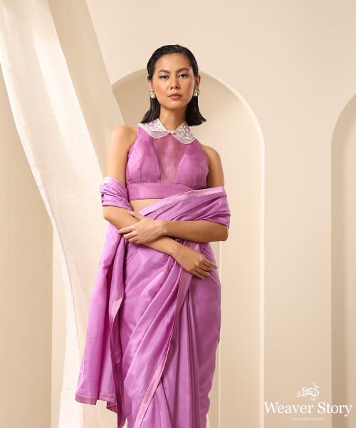 Lavender_Pre-stitched_Side_Slit_Pure_Silk_Saree_With_Satin_Edges_WeaverStory_01