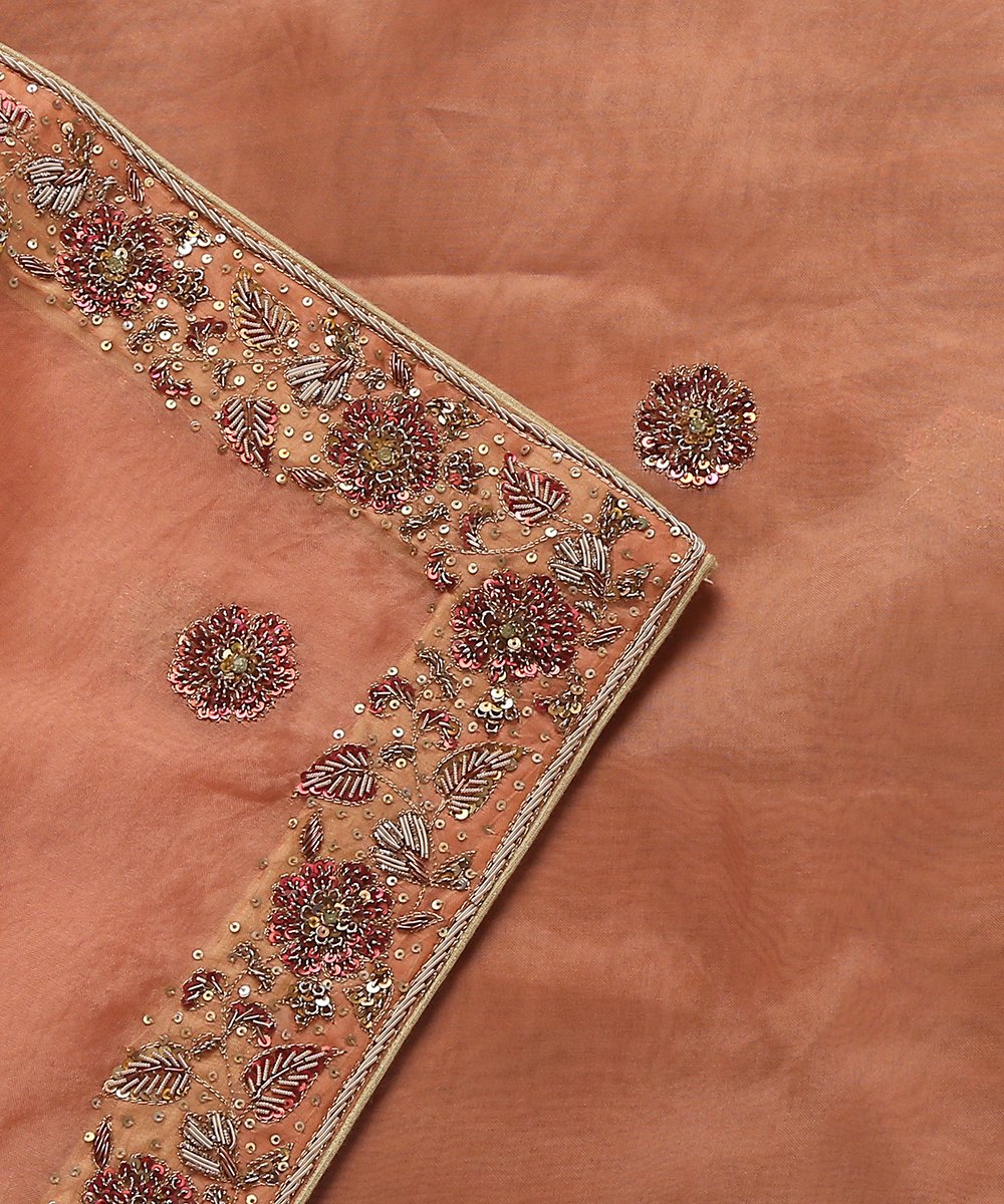 Peach_Handloom_Organza_Dupatta_with_Floral_Hand_Embroidery_Zardozi_Border_WeaverStory_02