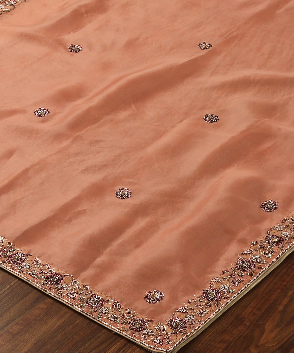 Peach_Handloom_Organza_Dupatta_with_Floral_Hand_Embroidery_Zardozi_Border_WeaverStory_03