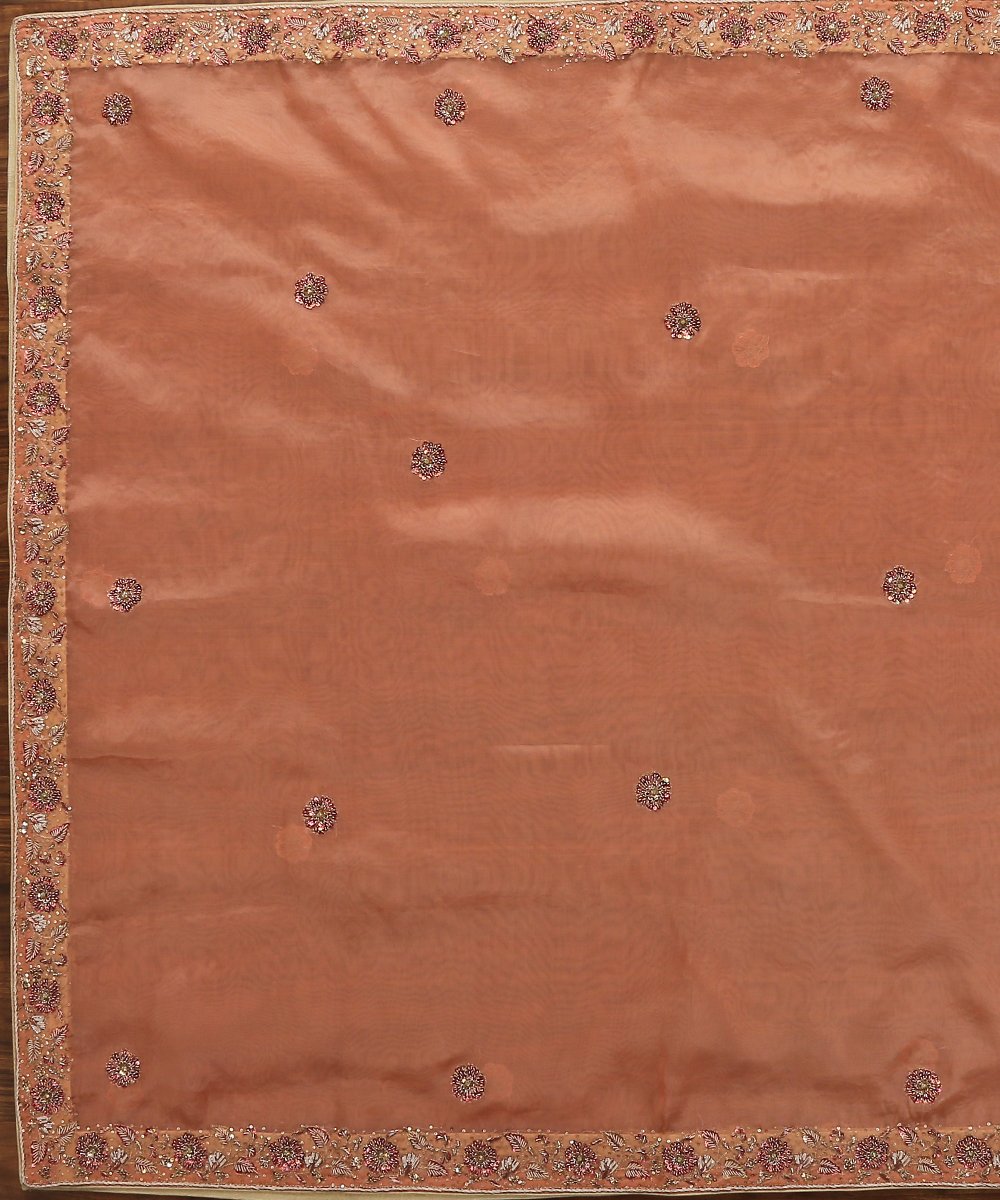 Peach_Handloom_Organza_Dupatta_with_Floral_Hand_Embroidery_Zardozi_Border_WeaverStory_04