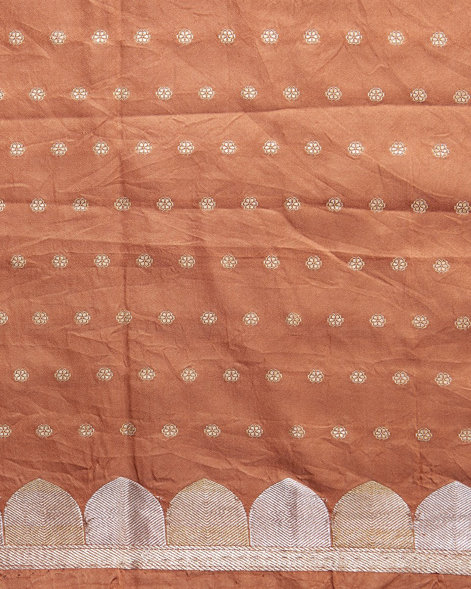 Peach_Handloom_Plain_Satin_Banarasi_Saree_with_Gold_and_Silver_Zari_Border_WeaverStory_05