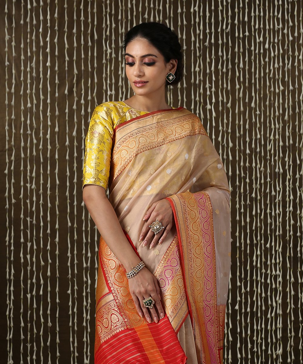 Peach_Handloom_Tissue_Banarasi_Saree_with_Yellow_and_Red_Border_WeaverStory_01