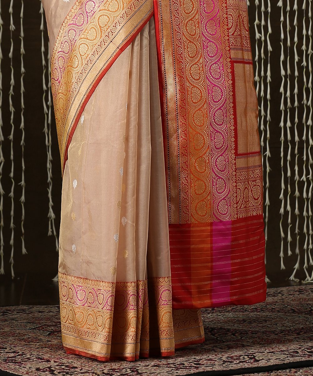 Peach_Handloom_Tissue_Banarasi_Saree_with_Yellow_and_Red_Border_WeaverStory_04