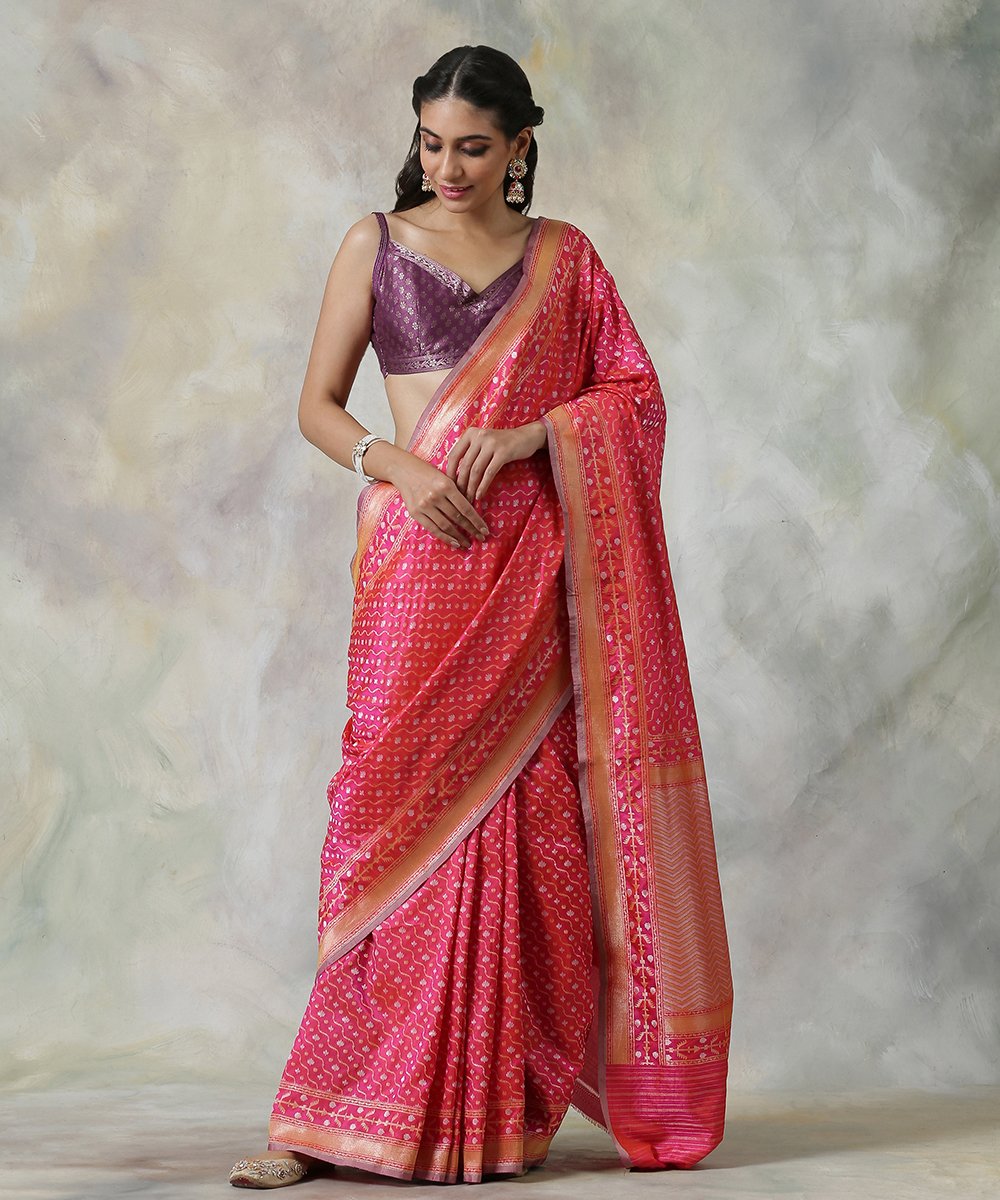 Pink_and_Orange_Handloom_Dual_Tone_Cutwork_Banarasi_Saree_With_Jamdani_Weaving_WeaverStory_02