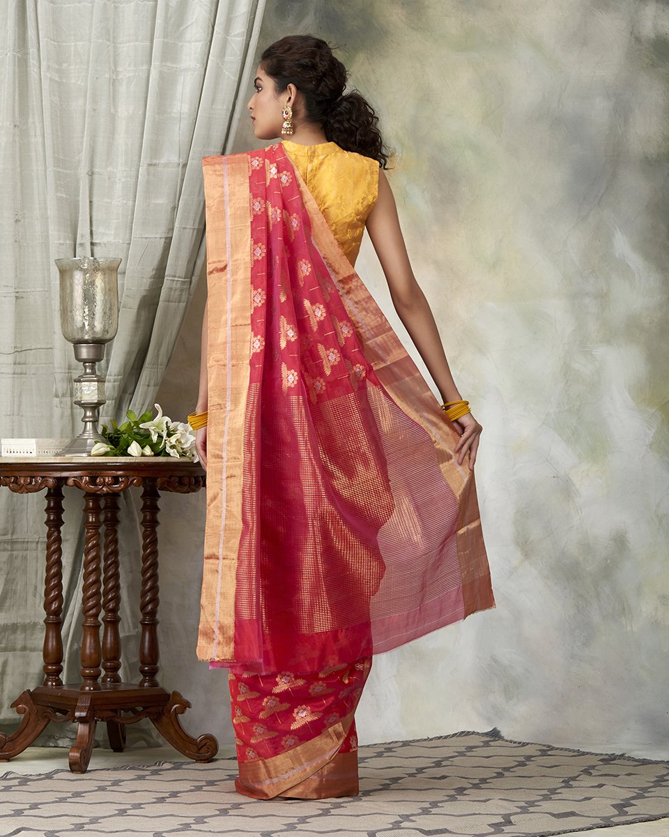 Pink_Handloom_Chanderi_Silk_Saree_with_Sunflower_Motifs_woven_all_over_WeaverStory_03