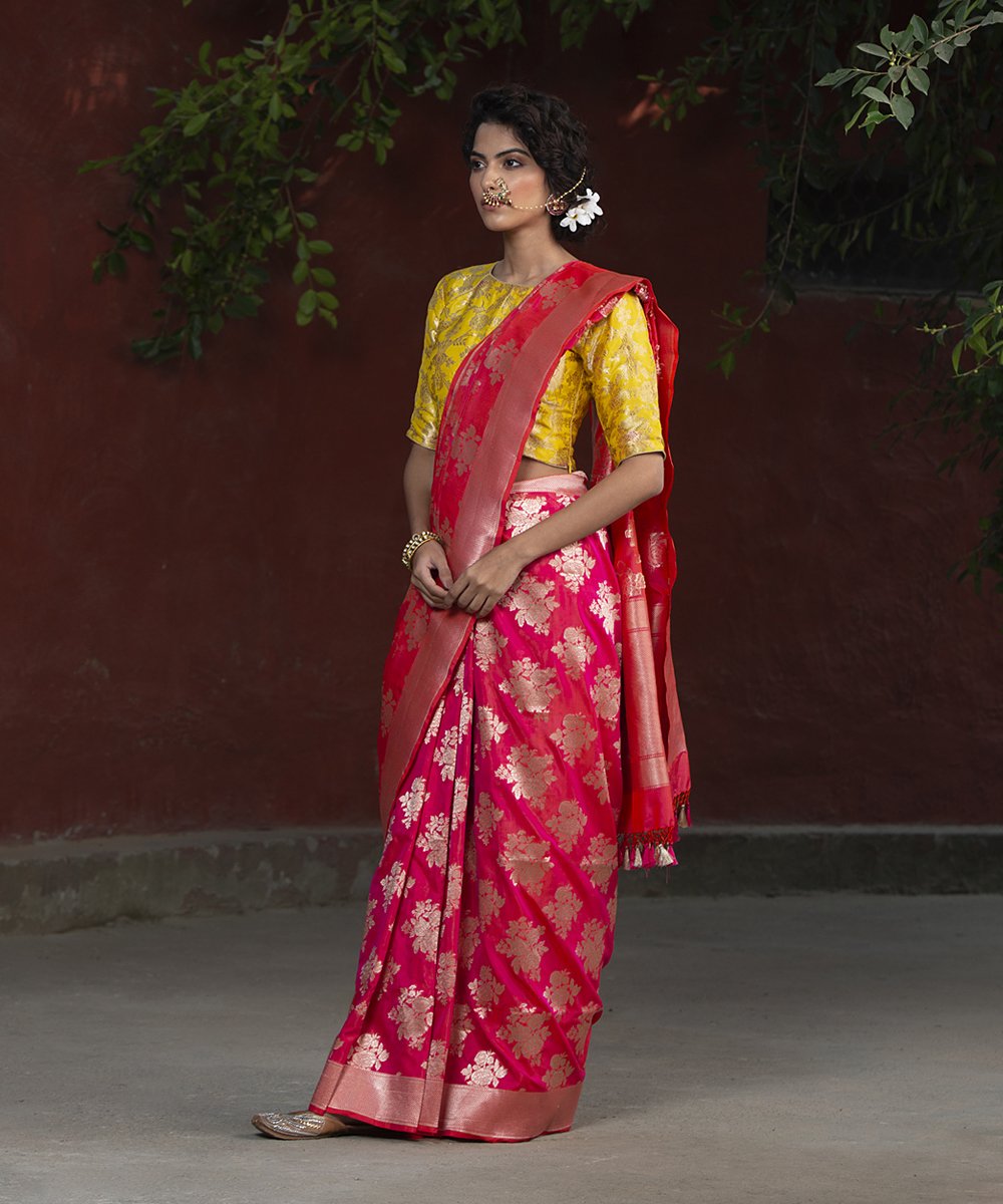 Pink_Handloom_Cutwork_Katan_Silk_Floral_Bunch_Banarasi_Saree_with_Boota_WeaverStory_02